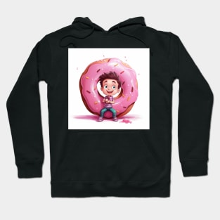 Happy kid sitting in a donut Hoodie